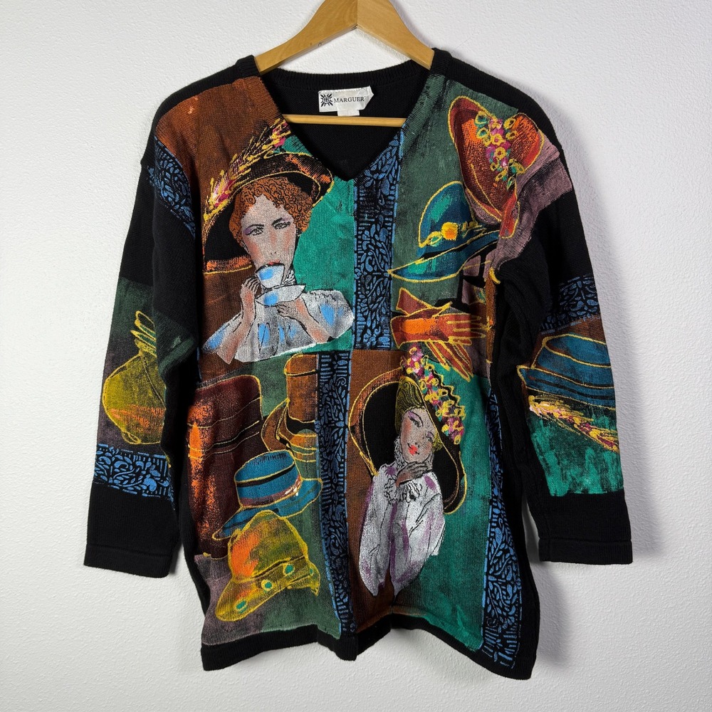 Marguerite Knit Sweater Womens M/L Multicolor Excellent Art To Wear Victorian